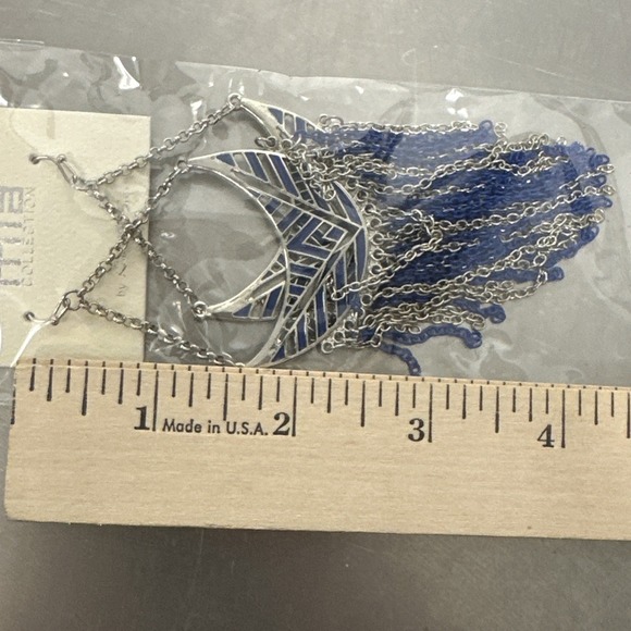 Mia Collection Silver Blue Fringe Dangle Earrings Fashion Jewelry Crescent Moon - Picture 5 of 5